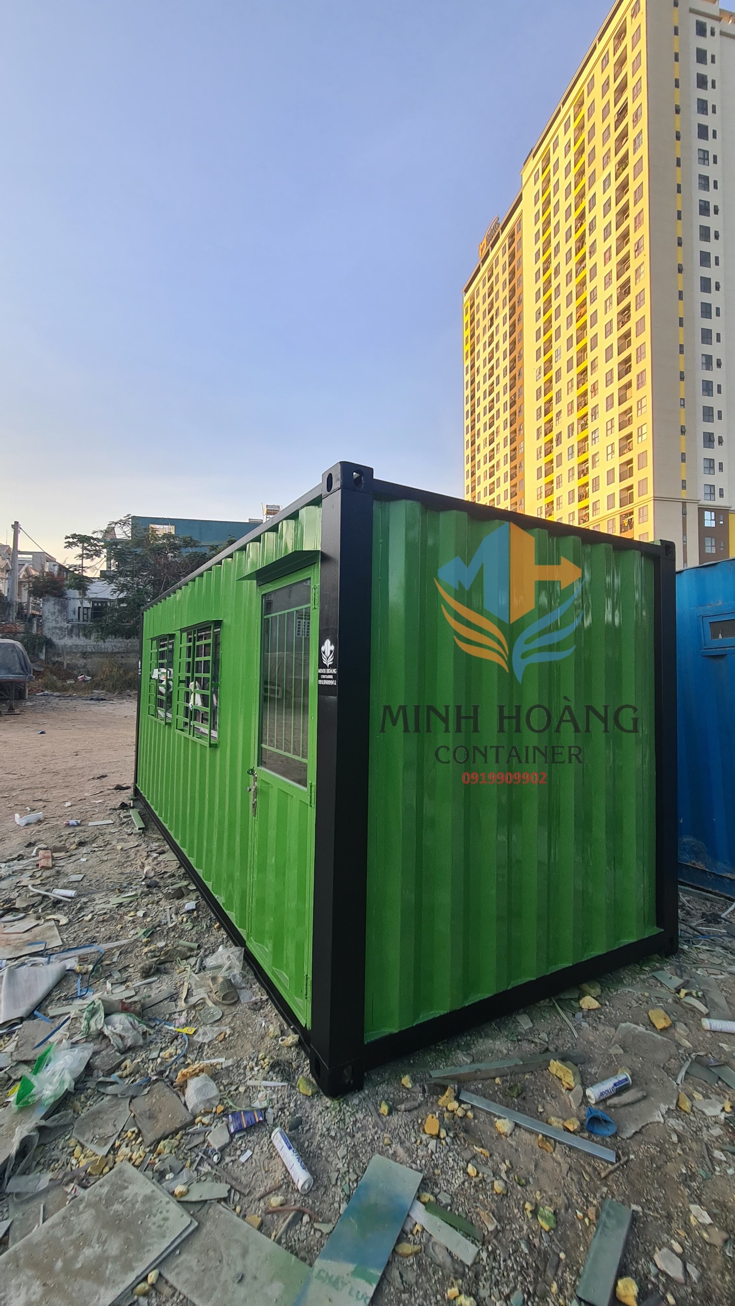 Container văn phòng - nhà ở 20 feet xanh lá viền đen